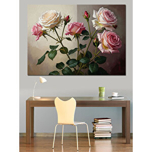 Pembe Güllerden Oluşan Çiçek Buketi Dekoratif Kanvas - Mdf Ahşap Tablo 100x140 cm