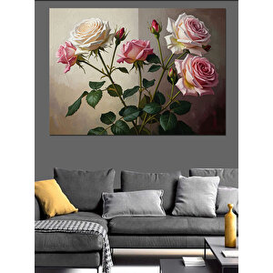 Pembe Güllerden Oluşan Çiçek Buketi Dekoratif Kanvas - Mdf Ahşap Tablo 100x140 cm