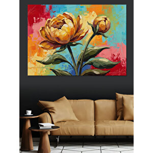 Sarı Ve Turuncu Büyük Çiçek Dekoratif Kanvas - Mdf Ahşap Tablo 100x140 cm