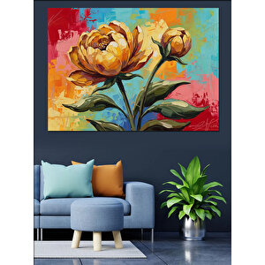 Sarı Ve Turuncu Büyük Çiçek Dekoratif Kanvas - Mdf Ahşap Tablo 100x140 cm