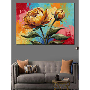 Sarı Ve Turuncu Büyük Çiçek Dekoratif Kanvas - Mdf Ahşap Tablo 100x140 cm