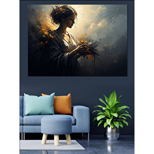 Işık Altında Çiçek Toplayan Kadın Dekoratif Kanvas - Mdf Ahşap Tablo 70x100 cm