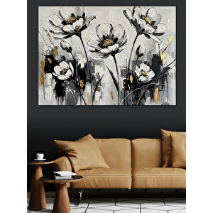 Siyah Beyaz Sanatsal Çiçek Buketi Dekoratif Kanvas - Mdf Ahşap Tablo 100x140 cm