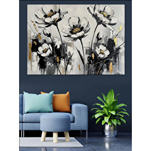 Siyah Beyaz Sanatsal Çiçek Buketi Dekoratif Kanvas - Mdf Ahşap Tablo 100x140 cm