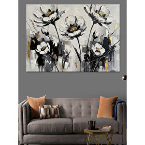 Siyah Beyaz Sanatsal Çiçek Buketi Dekoratif Kanvas - Mdf Ahşap Tablo 100x140 cm