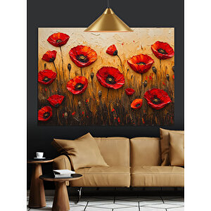Canlı Kırmızı Gelincik Çiçekleri Dekoratif Kanvas - Mdf Ahşap Tablo 100x140 cm