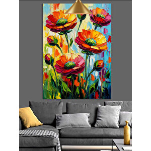 Kırmızı Gelincik Çiçekleri Manzarası Dekoratif Kanvas - Mdf Ahşap Tablo 70x100 cm