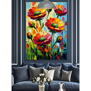 Kırmızı Gelincik Çiçekleri Manzarası Dekoratif Kanvas - Mdf Ahşap Tablo 70x100 cm