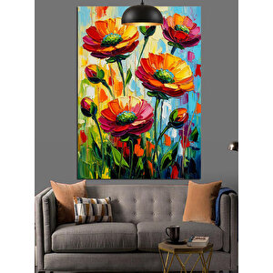 Kırmızı Gelincik Çiçekleri Manzarası Dekoratif Kanvas - Mdf Ahşap Tablo 70x100 cm