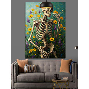 Sarı Çiçekler Içindeki Iskelet Figür Dekoratif Kanvas - Mdf Ahşap Tablo 50x70 cm