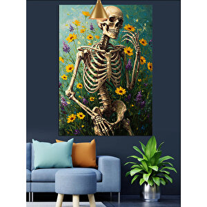 Sarı Çiçekler Içindeki Iskelet Figür Dekoratif Kanvas - Mdf Ahşap Tablo 50x70 cm