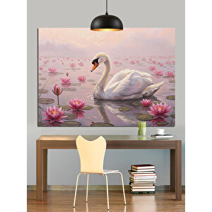 Yüzen Pembe Çiçekler Nilüfer Dekoratif Kanvas - Mdf Ahşap Tablo 70x100 cm