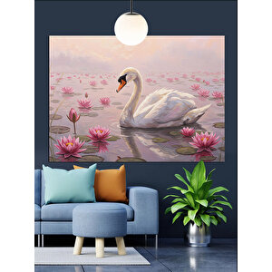 Yüzen Pembe Çiçekler Nilüfer Dekoratif Kanvas - Mdf Ahşap Tablo 70x100 cm