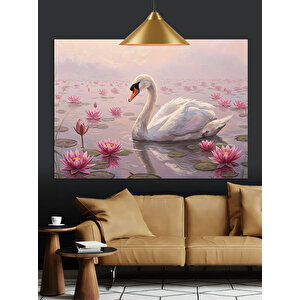 Yüzen Pembe Çiçekler Nilüfer Dekoratif Kanvas - Mdf Ahşap Tablo 70x100 cm