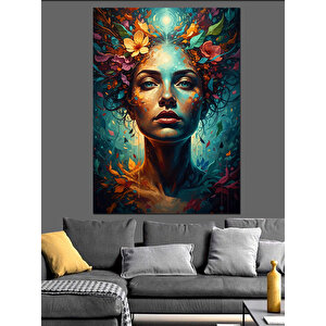 Çiçeklerle Bezeli Kadın Yüzü Dekoratif Kanvas - Mdf Ahşap Tablo 50x70 cm