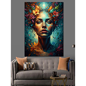 Çiçeklerle Bezeli Kadın Yüzü Dekoratif Kanvas - Mdf Ahşap Tablo 50x70 cm