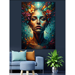 Çiçeklerle Bezeli Kadın Yüzü Dekoratif Kanvas - Mdf Ahşap Tablo 50x70 cm