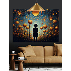 Çiçek Bahçesi Arasında Yalnız Çocuk Dekoratif Kanvas - Mdf Ahşap Tablo 50x70 cm