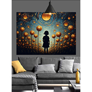 Çiçek Bahçesi Arasında Yalnız Çocuk Dekoratif Kanvas - Mdf Ahşap Tablo 50x70 cm