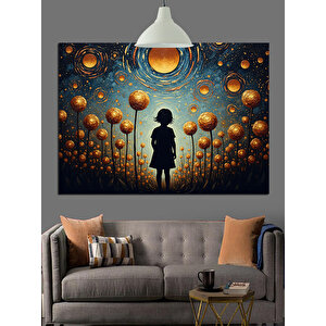 Çiçek Bahçesi Arasında Yalnız Çocuk Dekoratif Kanvas - Mdf Ahşap Tablo 50x70 cm