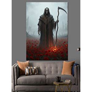 Ölüm Meleği Kırmızı Çiçekler Dekoratif Kanvas - Mdf Ahşap Tablo 100x140 cm