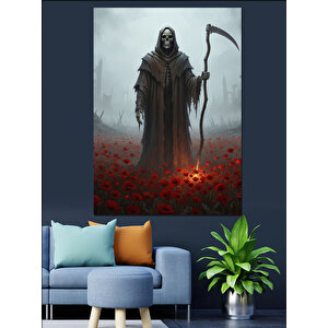 Ölüm Meleği Kırmızı Çiçekler Dekoratif Kanvas - Mdf Ahşap Tablo 100x140 cm