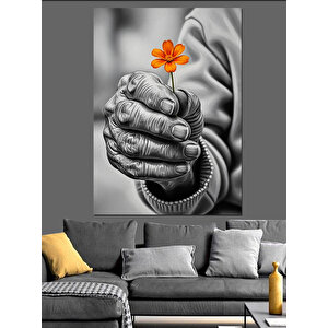 Siyah Beyaz Çiçekli El Dekoratif Kanvas - Mdf Ahşap Tablo 50x70 cm