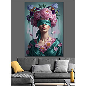 Çiçekli Taçlı Rüyalar Kızı Dekoratif Kanvas - Mdf Ahşap Tablo 100x140 cm