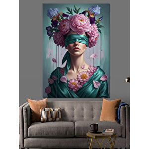 Çiçekli Taçlı Rüyalar Kızı Dekoratif Kanvas - Mdf Ahşap Tablo 100x140 cm