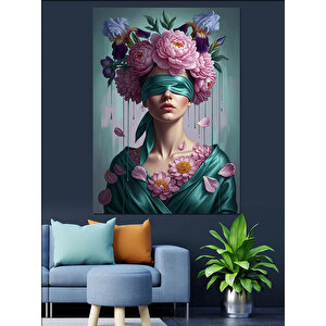 Çiçekli Taçlı Rüyalar Kızı Dekoratif Kanvas - Mdf Ahşap Tablo 100x140 cm