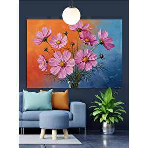 Pembe Çiçekler Doğa Bahçe Dekoratif Kanvas - Mdf Ahşap Tablo 100x140 cm