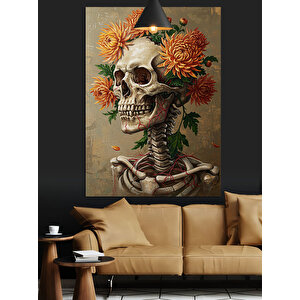 Çiçekli Kuru Kafa Resmi Dekoratif Kanvas - Mdf Ahşap Tablo 50x70 cm