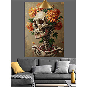 Çiçekli Kuru Kafa Resmi Dekoratif Kanvas - Mdf Ahşap Tablo 50x70 cm