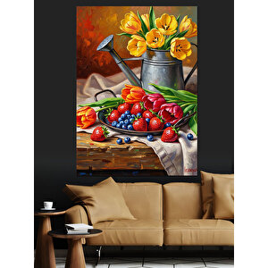 Vazoda Çiçekler Meyveler Dekoratif Kanvas - Mdf Ahşap Tablo 50x70 cm