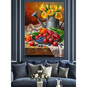Vazoda Çiçekler Meyveler Dekoratif Kanvas - Mdf Ahşap Tablo 50x70 cm