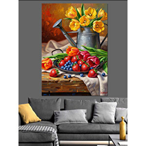 Vazoda Çiçekler Meyveler Dekoratif Kanvas - Mdf Ahşap Tablo 50x70 cm