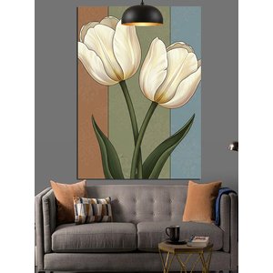 Beyaz Lale Çiçekleri Resmi Dekoratif Kanvas - Mdf Ahşap Tablo 70x100 cm