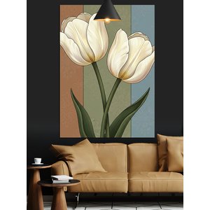 Beyaz Lale Çiçekleri Resmi Dekoratif Kanvas - Mdf Ahşap Tablo 70x100 cm