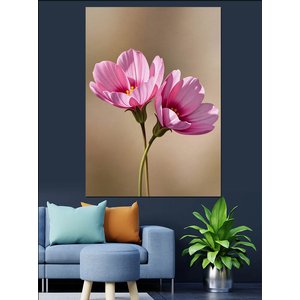 Pembe Çiçekler Vazo Aranjmanı Dekoratif Kanvas - Mdf Ahşap Tablo 100x140 cm