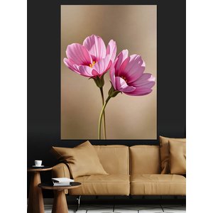 Pembe Çiçekler Vazo Aranjmanı Dekoratif Kanvas - Mdf Ahşap Tablo 100x140 cm