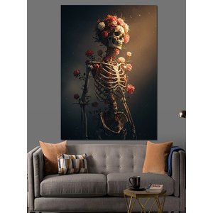 İskelet Ve Çiçekler Gotik Sanatı Dekoratif Kanvas - Mdf Ahşap Tablo 25x35 cm
