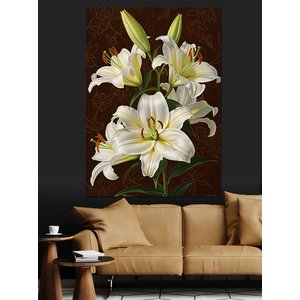 Beyaz Zambak Çiçekleri Buketi Dekoratif Kanvas - Mdf Ahşap Tablo 25x35 cm