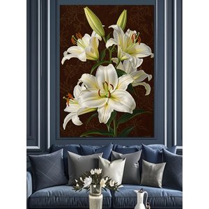 Beyaz Zambak Çiçekleri Buketi Dekoratif Kanvas - Mdf Ahşap Tablo 25x35 cm