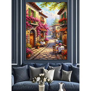 Çiçekli Sokak Yolu Manzarası Dekoratif Kanvas - Mdf Ahşap Tablo 50x70 cm