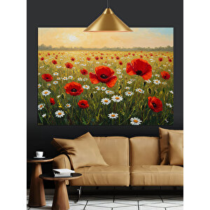 Bahar Gelincik Çiçekleri Tarlası Dekoratif Kanvas - Mdf Ahşap Tablo 100x140 cm
