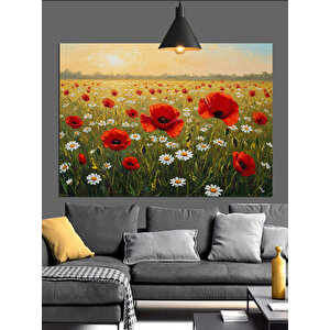 Bahar Gelincik Çiçekleri Tarlası Dekoratif Kanvas - Mdf Ahşap Tablo 100x140 cm