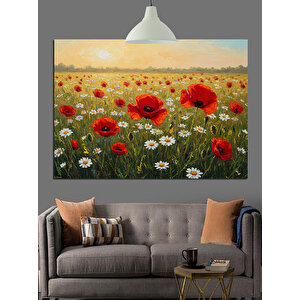 Bahar Gelincik Çiçekleri Tarlası Dekoratif Kanvas - Mdf Ahşap Tablo 100x140 cm