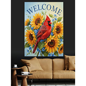 Kuşlar Çiçekler Karşılama Dekoratif Kanvas - Mdf Ahşap Tablo 50x70 cm