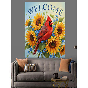 Kuşlar Çiçekler Karşılama Dekoratif Kanvas - Mdf Ahşap Tablo 50x70 cm