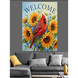 Kuşlar Çiçekler Karşılama Dekoratif Kanvas - Mdf Ahşap Tablo 50x70 cm